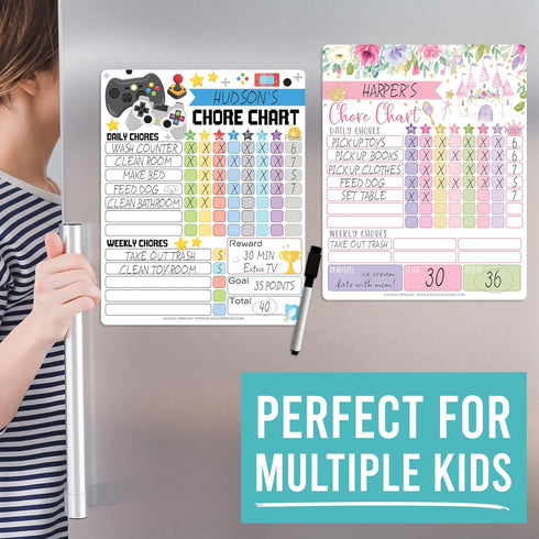 Magnetic Chore Chart for Kids - Good Behavior Chart, Dry Erase Daily, Weekly Responsibility List