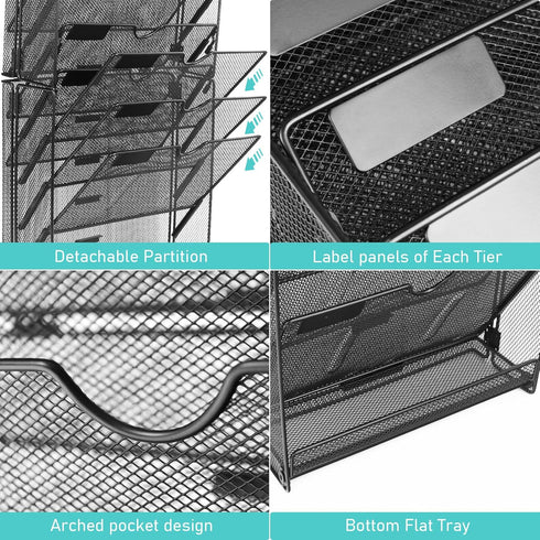 GALASALA 10 Pockets Wall File Organizer, Mesh Hanging File Holder with Hooks, Black Magazine Rack for Office Supplies
