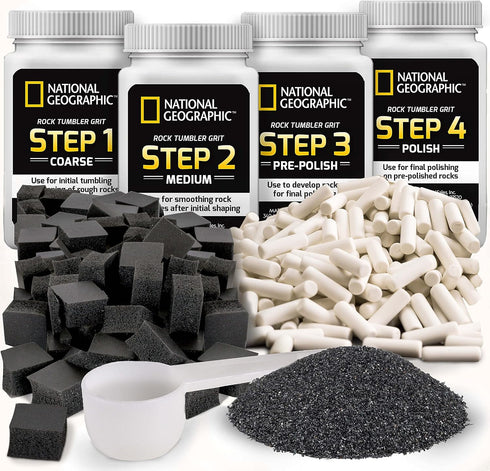 NATIONAL GEOGRAPHIC Rock Tumbler Media, Ultimate Rock Polishing Supplies Kit, 1.5 Pounds of Ceramic Pellets, 4 Stage