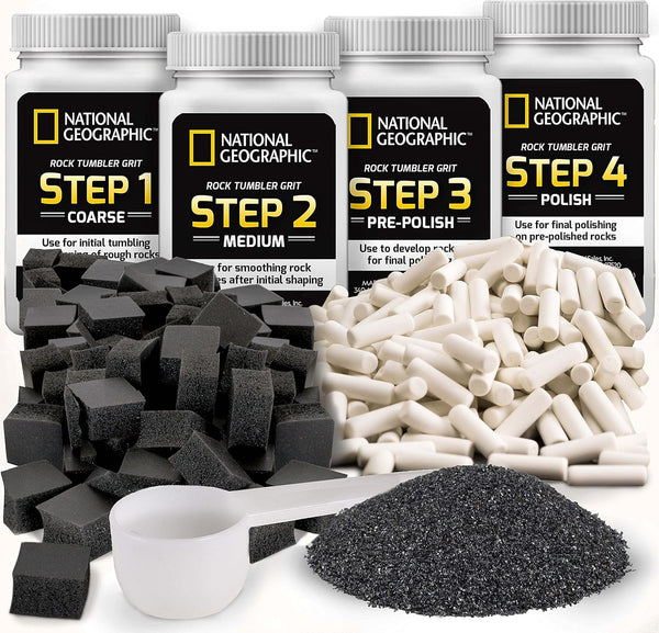 NATIONAL GEOGRAPHIC Rock Tumbler Media, Ultimate Rock Polishing Supplies Kit, 1.5 Pounds of Ceramic Pellets, 4 Stage