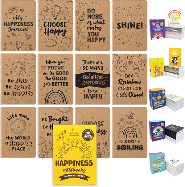 Decorably 24 Mini Notebooks for Kids, 3.5x5in Party Favor Notebooks, 12 Designs for Kids Party Favors