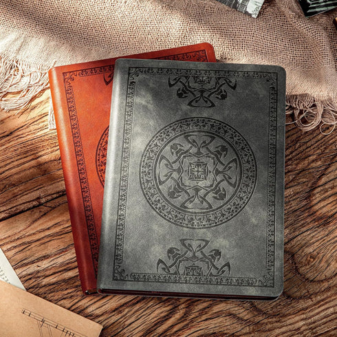 CAGIE Leather Vintage Journal, Soft Cover, 180 Lay Flat Lined Pages, 5.7" x 8.3", Grey Travel Diary Notebook