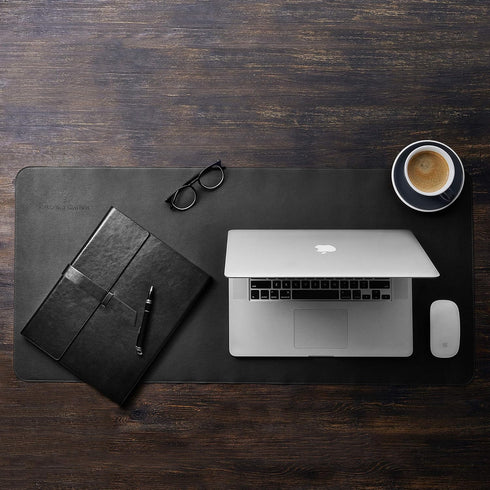 Gallaway Leather Desk Mat, Large 36" x 17" Black Office Desk Pad, Elegant Computer Desk Cover Protector