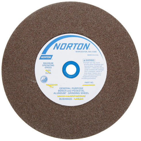 Norton Bench and Pedestal Abrasive Wheel - Type 01 Straight, Aluminum Oxide, 5" Diameter, Fine Grit (Pack of 1)