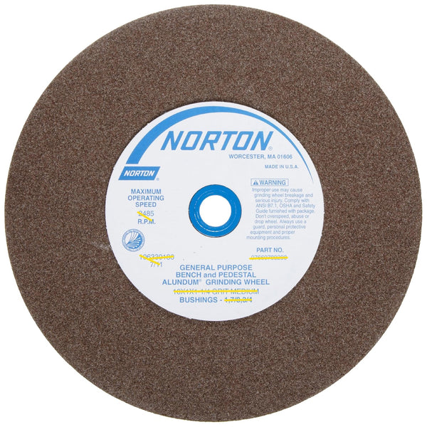 Norton Bench and Pedestal Abrasive Wheel - Type 01 Straight, Aluminum Oxide, 5" Diameter, Fine Grit (Pack of 1)