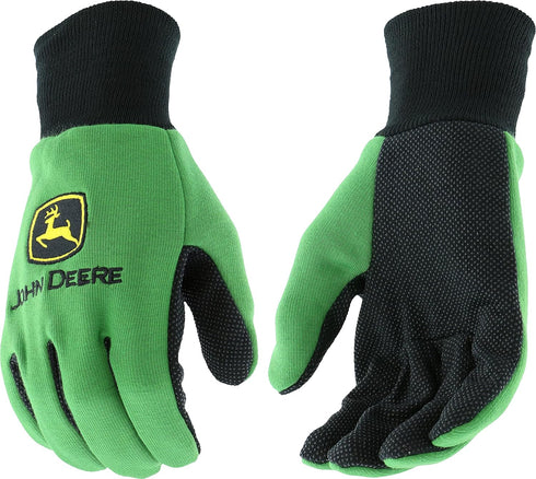 John Deere JD00002 Jersey Gloves, 10 oz Youth Gloves, Ribbed Knit Wrist, Green/Black