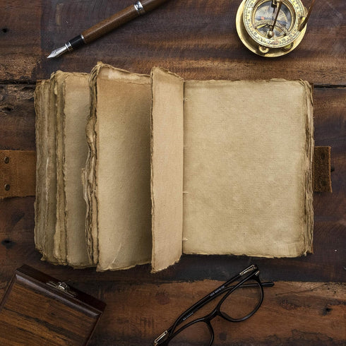NomadCraftsCo. Vintage Leather Journal - Lock Closure Book of Shadows Journal, 240 Pages Antique Deckle Edge Paper