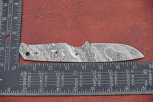 Straight Back Blank Blade Skinning Knife, 8 inches Long Hand Forged Damascus Steel 4" Scale Space with 3 Pin Hole & an Inserting Hole Space 3.5 inches Cutting Edge by Damascus Depot