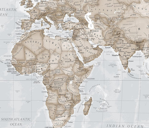 Large Map of the World, Silk Art Print World Map, Neutral Tones, 23 x 33