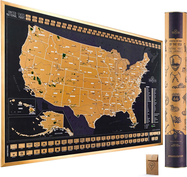 Scratch Off Map of United States, 24" x 17" Frameable USA Scratch Map with National Parks and Vibrant Colors