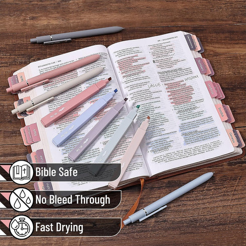 Mr. Pen 10 Pack Aesthetic Highlighters and Gel Pens No Bleed, Morandi Color Bible Highlighters, Black Ink Bible Pens