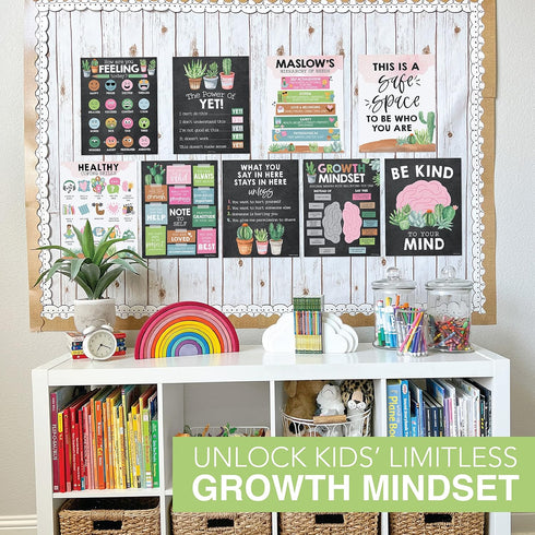 Hadley Designs 9 Cactus Mental Health Posters for Classroom, School Counselor Office Decor, Calm Corner