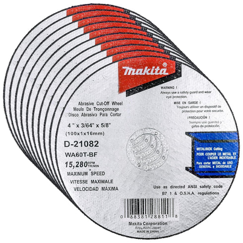 Makita 10 Pack Cut Off Wheels, 4 Inch for 4" Grinders, Aggressive Cutting for Metal & Stainless Steel