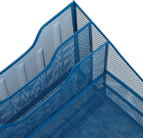Mind Reader Desktop Organizer, Vertical File Holder, Paper Trays, Metal Mesh, Turquoise