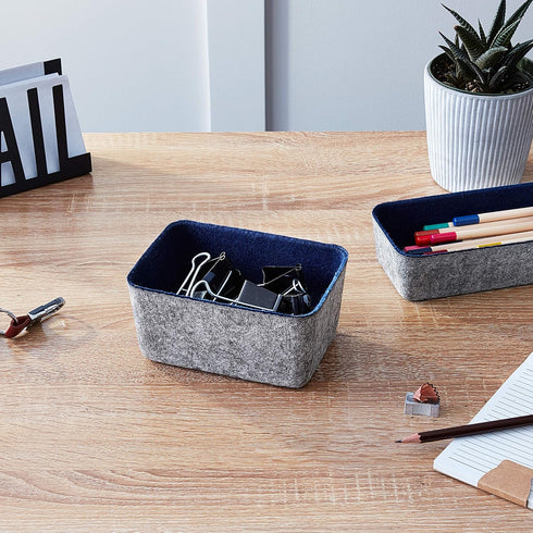 Three by Three Seattle Felt Storage Bin 6x4x2.5 Inch for Office, Craft Room, Living Room, Bedroom (Navy)
