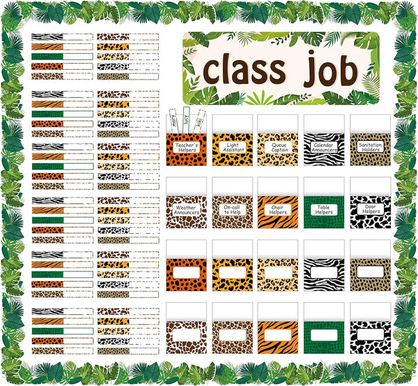 WATINC 97 Pcs Class Jobs Bulletin Board Set, Classroom Jobs Chart with Name Tags for Back to School Schedule Boards