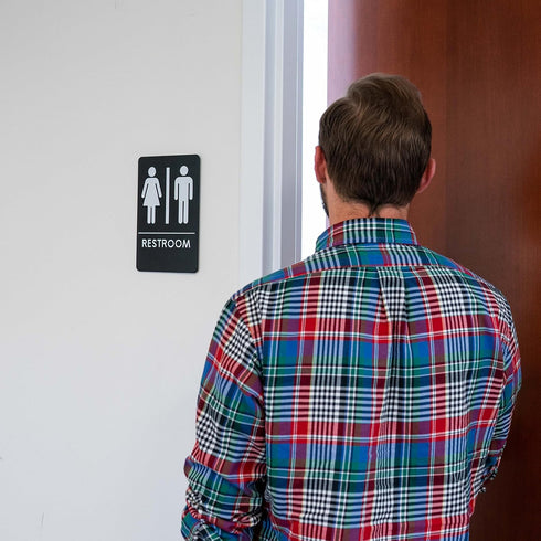 USA Made Men's and Women's Restroom Signs, ADA-Compliant Bathroom Door Signs for Offices, Black, Blue, Grey and