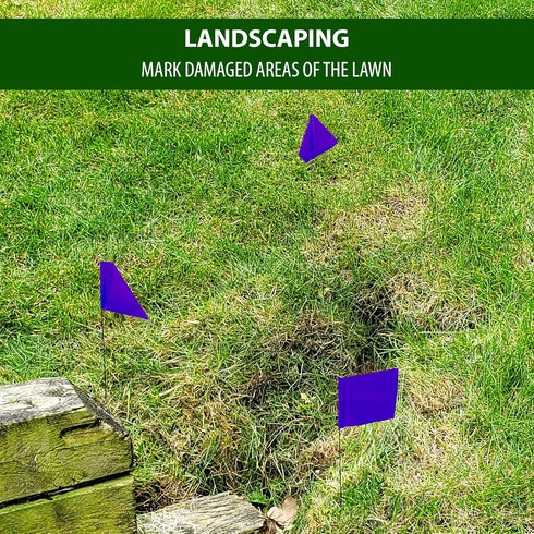 Purple Marking Flags 100 Pack - 4x5-Inch Marker Flags with 15-Inch Wire for Lawn and Landscape Marking