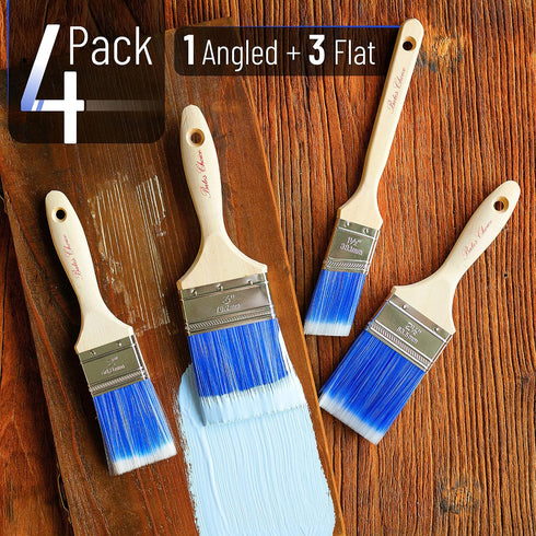 Bates Paint Brushes - 4 Pack, Wood Handle, Paint Brush, Paint Brushes Set, Professional Wall Brush Set, House Paint Brush, Trim Paint Brush, Sash Paint Brush by Bates Choice