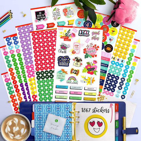 Mirida Planner Stickers – 1867 Daily Icons and Inspirational Stickers for Adults Calendar, Classic Pack for Budget,
