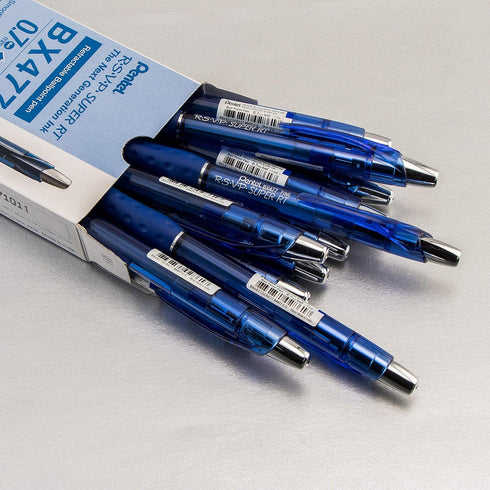 Pentel RSVP Super RT Ballpoint Pen, Fine Line (0.7mm), Blue Ink, Box of 12 (BX477-C)