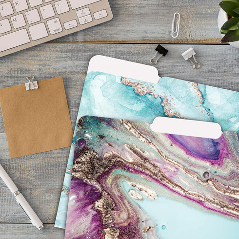 Better Office Products Decorative File Folders, 12 Pack, Heavyweight, Letter Size, Marble Designs with 1/3 Cut Tab