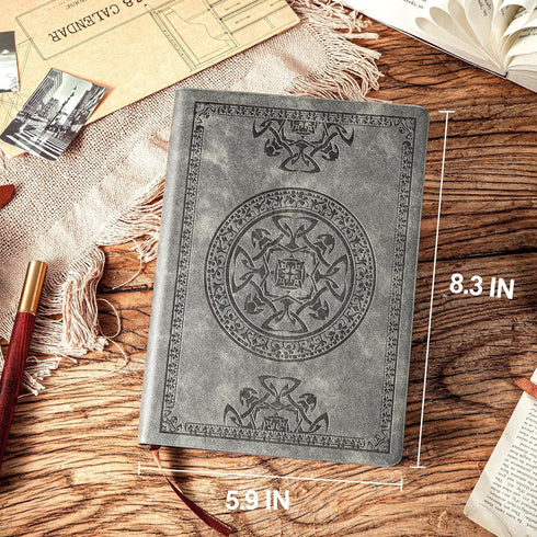 CAGIE Leather Vintage Journal, Soft Cover, 180 Lay Flat Lined Pages, 5.7" x 8.3", Grey Travel Diary Notebook