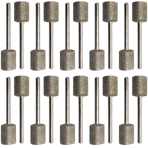 20Pcs Diamond Grinding Bits, 10mm Cylinder Head, 3mm Shank, 45mm Long Diamond Coated Burr Mounted Point