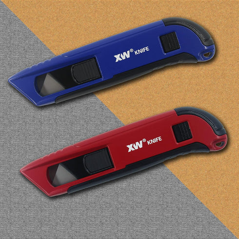 XW Auto-retractable Safety Box Cutter, Aluminum Alloy Utility Knife, 2-Pack