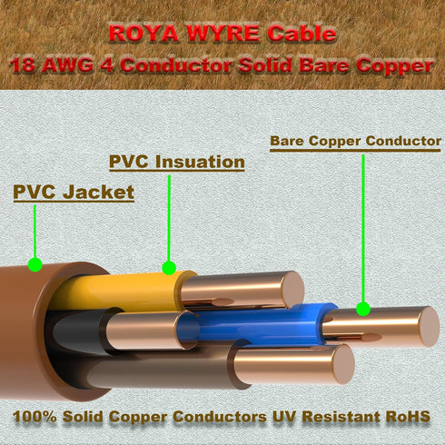 ROYA WYRE 18/4 100% (18/4 20FT) Thermostat Doorbell HVAC Heating Control Cable Wire, Solid Copper Conductors UV