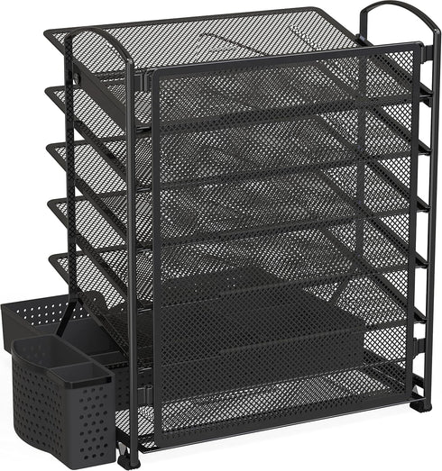 Simple Houseware 6 Tier Desk Document File Tray Organizer with Supplies Sliding Drawer, Black