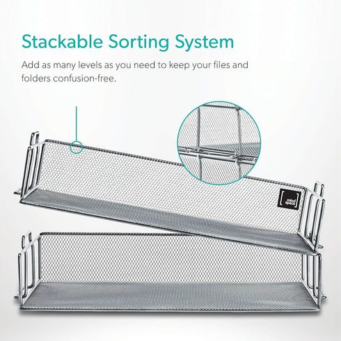 Mindspace 2 Tier Stackable Letter Tray, Paper Tray Desk Organizer, The Mesh Collection, Silver