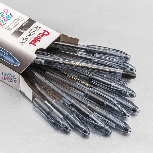 Pentel RSVP Razzle-Dazzle Ballpoint Pen, Black Barrel, Black Ink, Box of 12 (1.0mm)