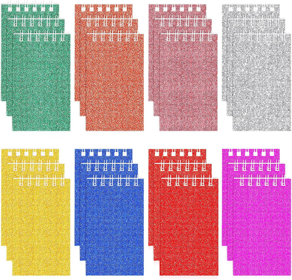 Mini Notepads for Kids Party Favors, Small Prism Spiral Notepads 3.9 x 2.4 Inch Glitter Mini Notebooks Assorted Colors
