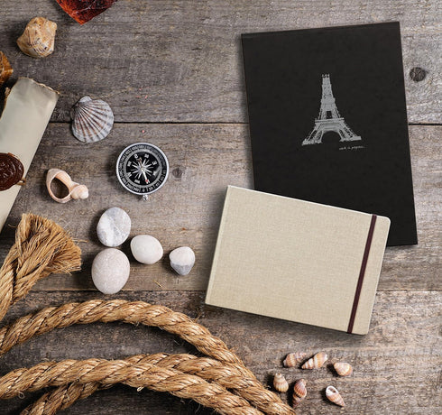 Clairefontaine Goldline Landscape Travel Album, Pack of 32 Pages, A6 Size, 180gsm Paper, Elastic Strap