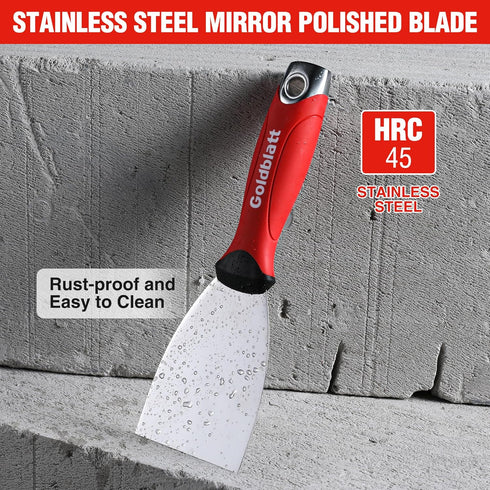 Goldblatt 3" Putty Knife, Stainless Steel Scraping Tool with Hammer End, Soft Grip for Drywall Repairing