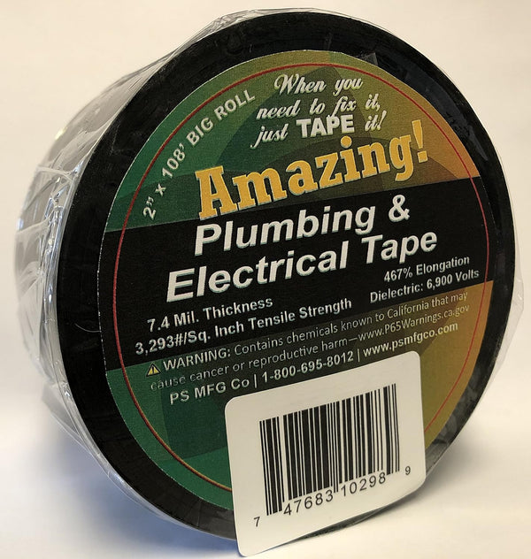 ATP24 Plumbing Black Plastic Electrical Tape, 2" x 108'
