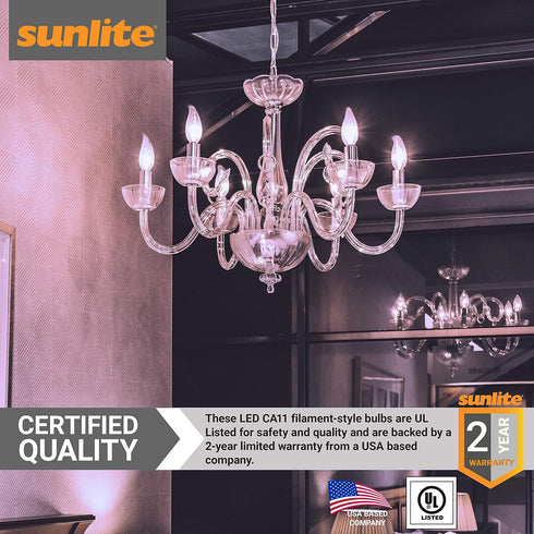 41357-SU Bulb 5 (60W (E12), Dimmable, 6 Pack, 50K Sunlite LED Filament Chandelier Light with Flame Tip, Watts
