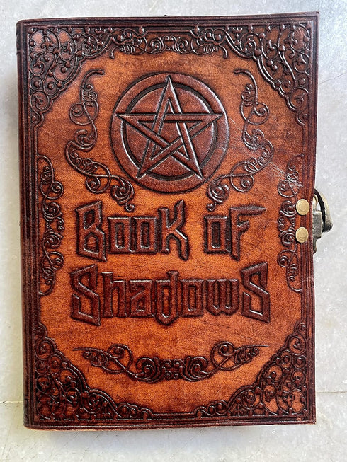 MONTEXOO Book of Shadows Leather Journal, Notebook Diary Sketchbook with Lock, Travel Bullet, Old Cool Brown Lining