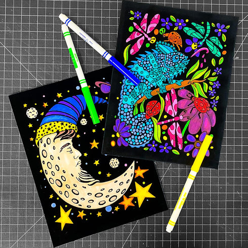 Pack 18 Super of Fuzzy Velvet Coloring Posters (Artistic Edition) - Great for Family Time, Arts & Crafts, Travel