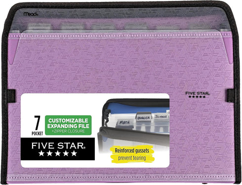 Five Star 7 Pocket Expanding File Organizer | Plastic Expandable File Folders with Customizable Tabs