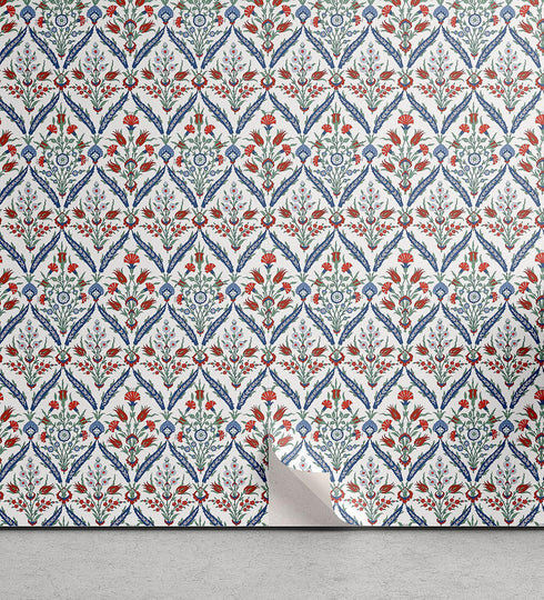 Ambesonne Ottoman Peel & Stick Wallpaper Home, Turkish Traditional Ceramic Tulip Patterns