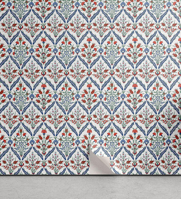 Ambesonne Ottoman Peel & Stick Wallpaper Home, Turkish Traditional Ceramic Tulip Patterns