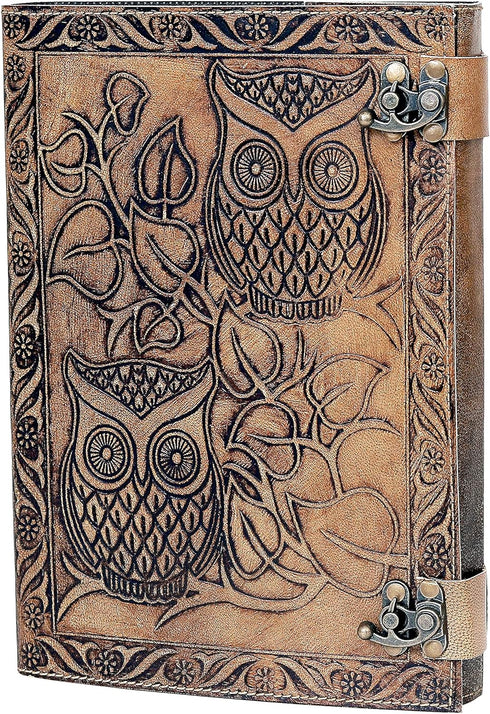 Owl Journal, Leather Owl Emboss Journal, 240 Pages Handmade Paper Journal, Vintage Brown