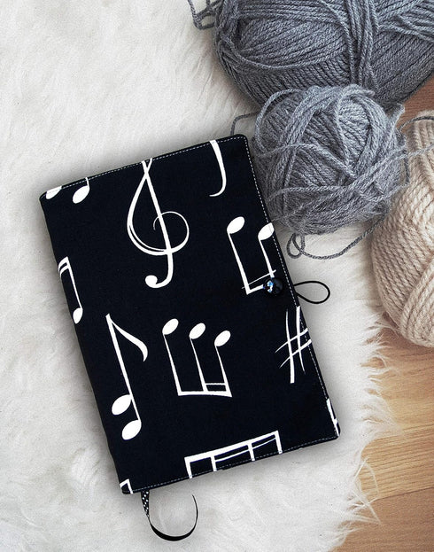 Book Sleeve Cover, Musical Clef Black Pattern, Washable Fabric Protector for Paperback, Padded Case