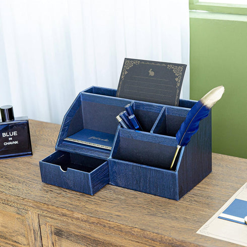 Wood-like Desktop Organizer for Pen, Pencil, Letters, and Small Office Supplies Storage, Royal Blue for School