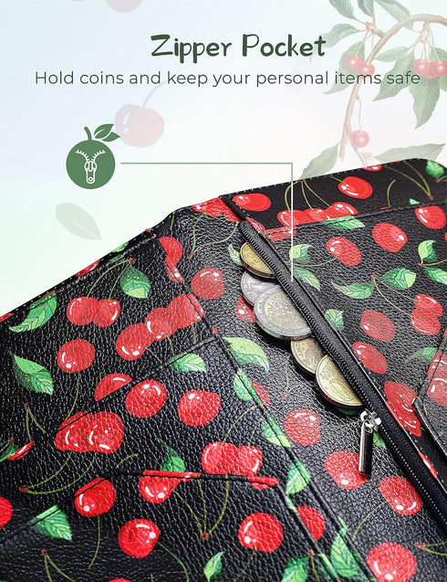 4.7 9 Mymazn X Cherry Server Book with Zipper Pocket Bling Waitress Book with Money Pocket and Magnetic Closure