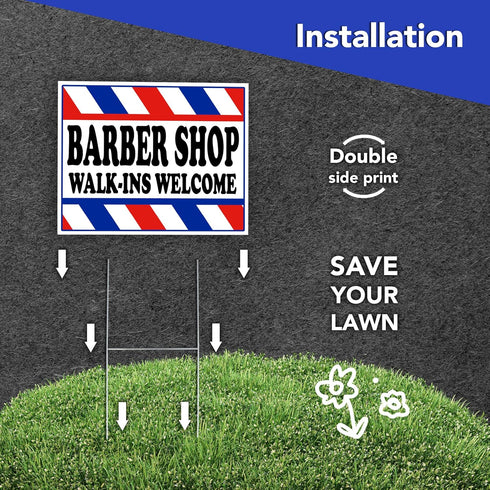 Barber Shop Sign - 16x12 Double Sided Coroplast Walk Ins Welcome Sign for Salon