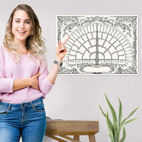 Palace Learning Family Tree Chart, 1 Pack - 6 Generation Genealogy Poster - Blank Fillable Ancestry Chart 18" x 24"