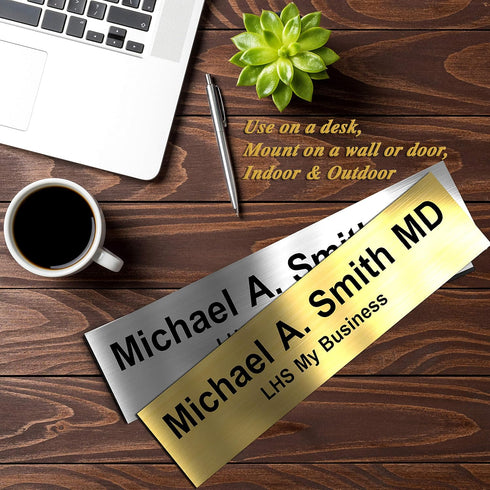 LHS My Business 2x8 N6 Engraved Name Plates for Door Sign Personalized Cashew Plastic Plaque with Black Letters - Made